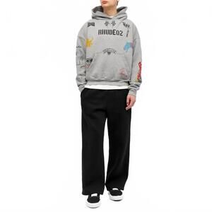 NEW RHUDE scribble print oversized hoodie in gray